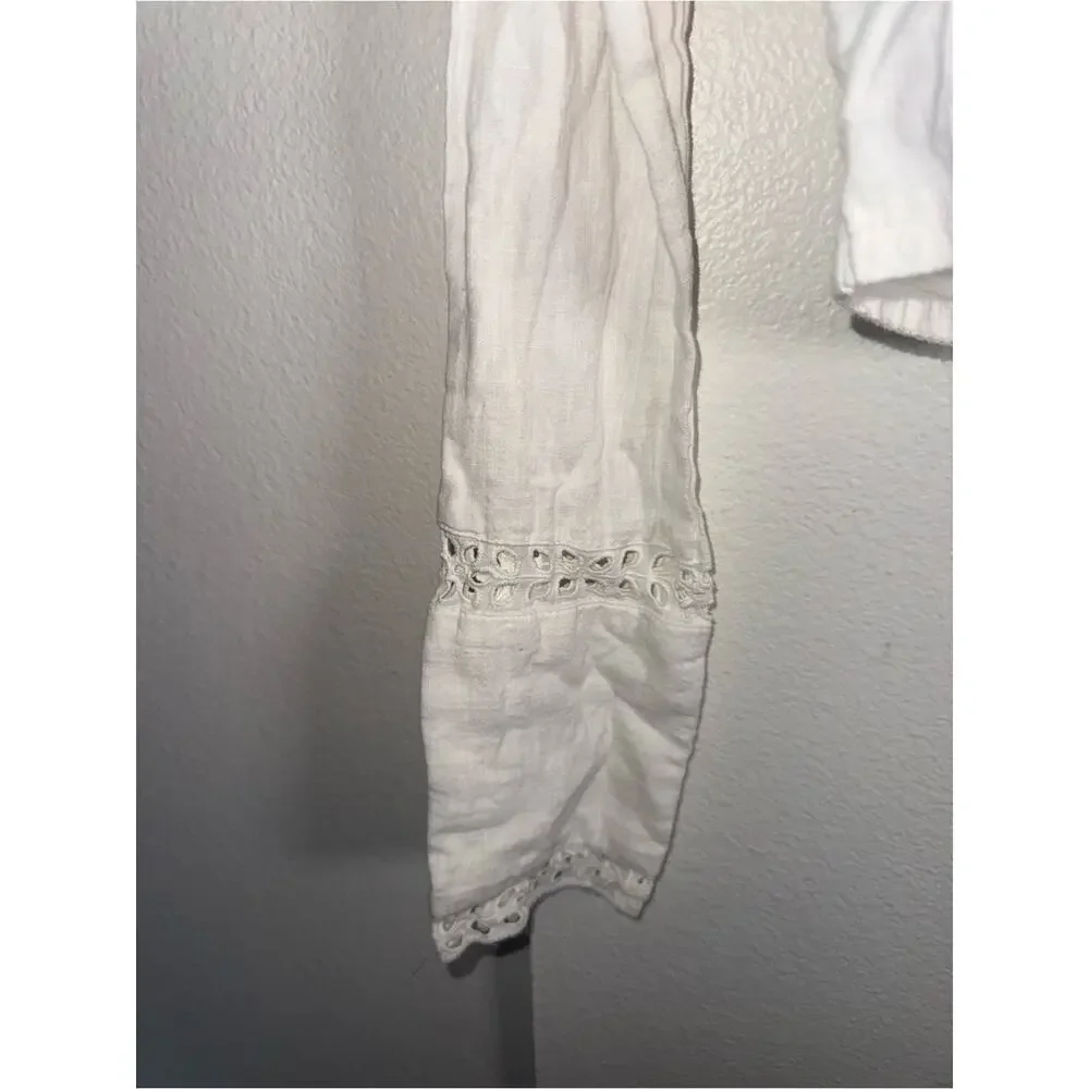 FREE PEOPLE cropped lace boho eyelet lace peasant blouse M